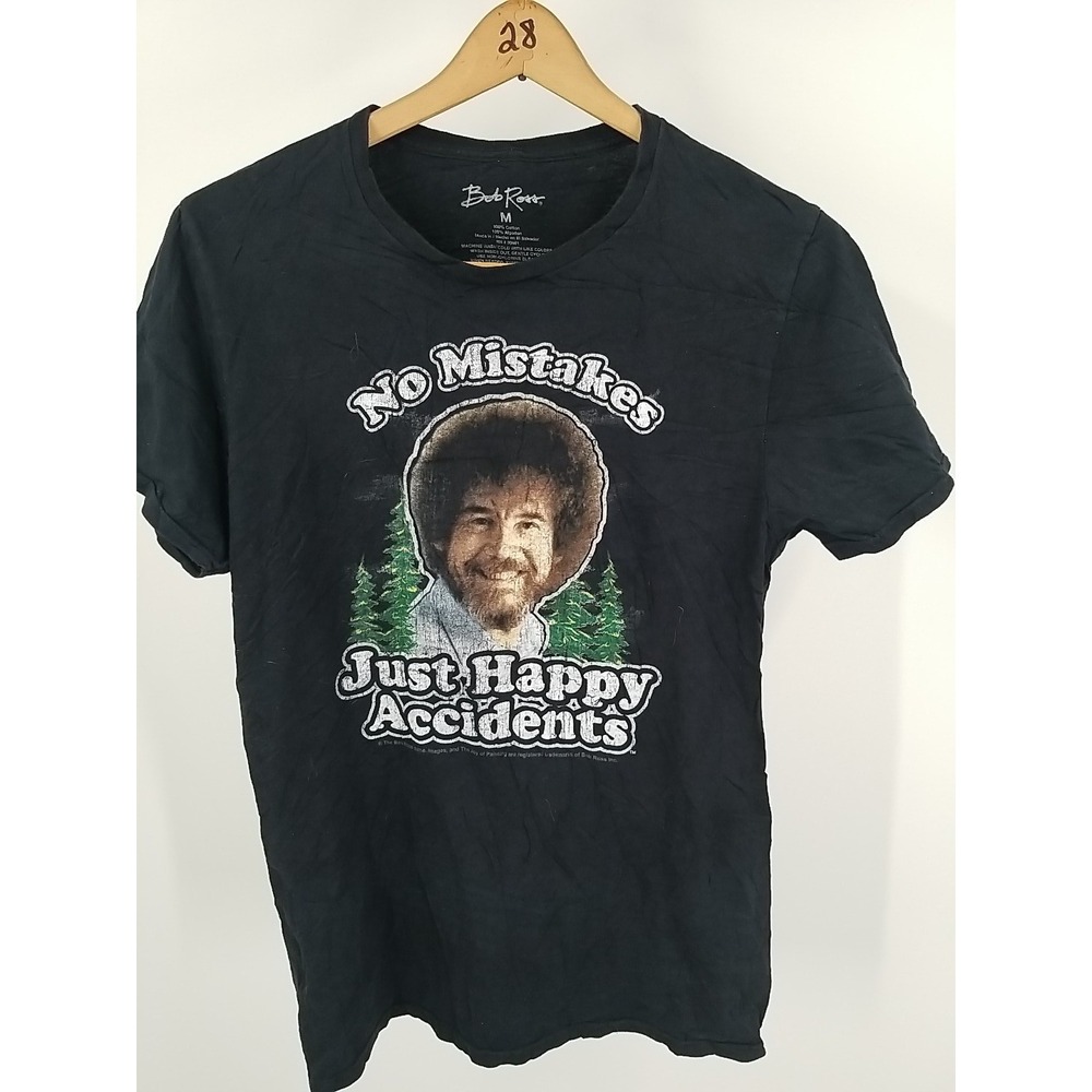 Bob Ross No Mistakes Just Happy Accidents Graphic T-Shirt Black Mens Medium - Picture 2 of 6